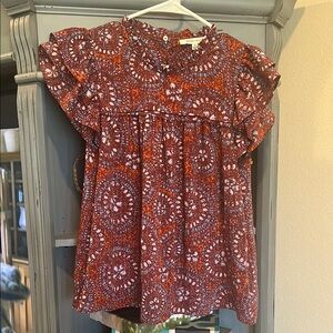 Rose & Olive Brown Sleeveless Ruffled Blouse